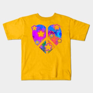 Colorful Peace and Love Heart Kids T-Shirt